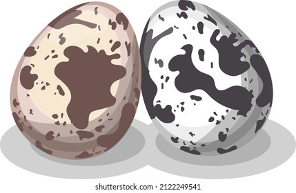 Huevos de codorniz, marrones y grises, ovalados, tendidos uno al lado del otro, imagen vectorial semirealista aislada en fondo blanco