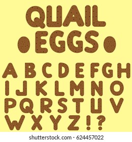 Quail eggs letters. English alphabet, Vector illustration