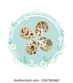 Quail eggs on a festive background. Easter holiday. Vector illustration