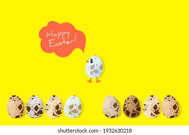 Huevos de codorniz en un fondo amarillo. Feliz Pascua. Vector, aislado.
