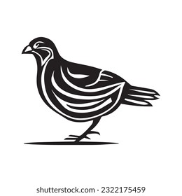 quail Icon drawing. Simple black and white logo design. Isolated vector bird illustration.