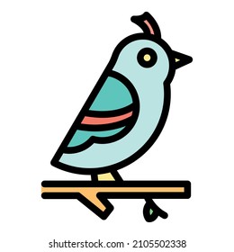 Quail on branch icon. Outline quail on branch vector icon color flat isolated