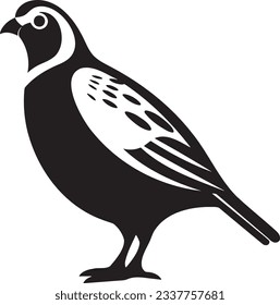 Quail standing, Basic simple Minimalist vector graphic, isolated on white background, black and white