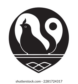 Quail  with yin and yang elements stylized as a logo. Also good for tattoo. Editable vector monochrome image with high details isolated on white background