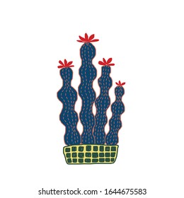 Quaint cactus in cute pot isolated vector illustration