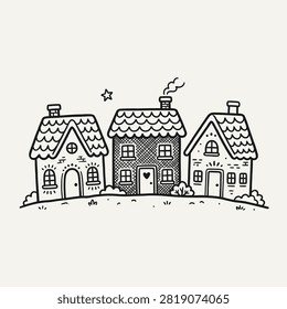 Quaint cottages outline for creative art.