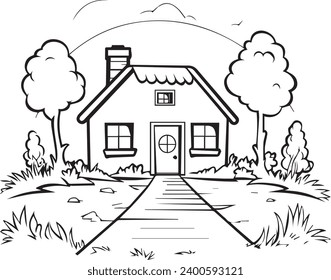 Quaint Countryside Cottage Design black and white only 