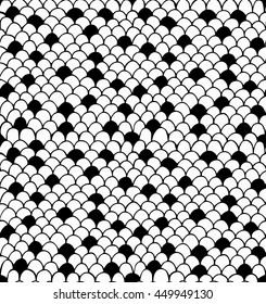 Quake seamless pattern. Hand drawn vector black and white illustrations. Cartoon doodle. Fish scale, dragon skin. Background, wallpaper. Colouring page. Texture for web, print, wallpaper, fabric.