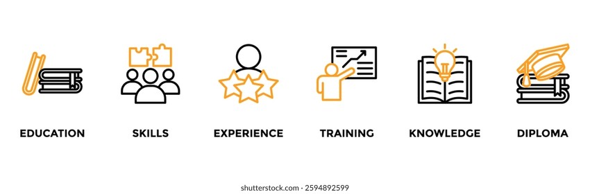 Qualification banner web icon vector illustration concept for employee recruitment and positioning with icon of education, skills, experience, training, knowledge, and diploma