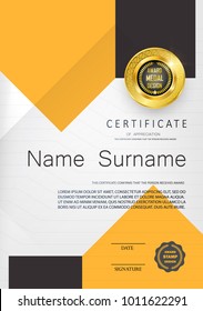Qualification Certificate of appreciation design. Luxury vip and modern Certificate pattern, best quality award medal template, gold tapes, shapes, set of 6 medals types. Vector illustration. EPS 10.