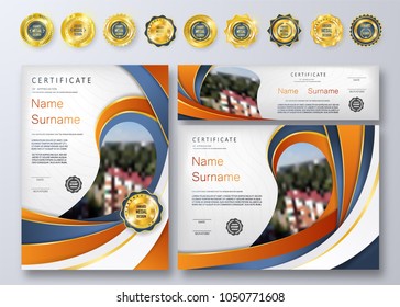 Qualification Certificate of Appreciation Gold Design. Luxury Vip and Modern Certificate Pattern, Best Quality Award Medal Template, Gold Tapes, Shapes. Vector Illustration. EPS 10.