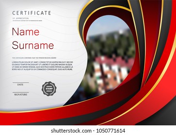 Qualification Certificate of Appreciation Gold Design. Luxury Vip and Modern Certificate Pattern, Best Quality Award Medal Template, Gold Tapes, Shapes. Vector Illustration. EPS 10.