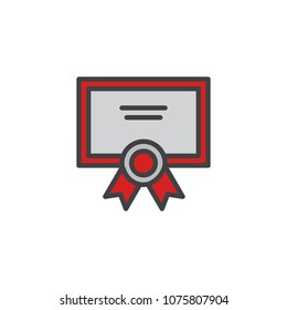 Qualification Certificate filled outline icon, line vector sign, linear bicolor pictogram isolated on white. Diploma with a seal symbol, logo illustration. Pixel perfect vector graphics