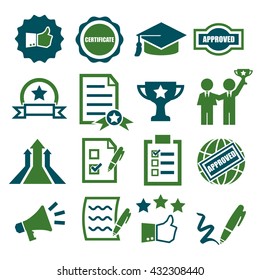 qualification, certificate icon set