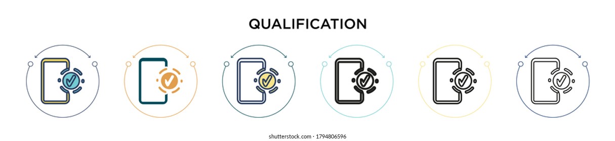 Qualification icon in filled, thin line, outline and stroke style. Vector illustration of two colored and black qualification vector icons designs can be used for mobile, ui, web