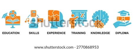 Qualification icon set Aqua Orange Flat Design, Vector Illustration concept relate to icon of employee recruitment and positioning with icon of education, skills, experience, training, knowledge, and diploma