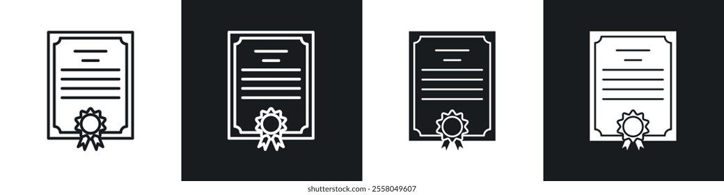 Qualification icons pack in black and white filled and outlined versions.