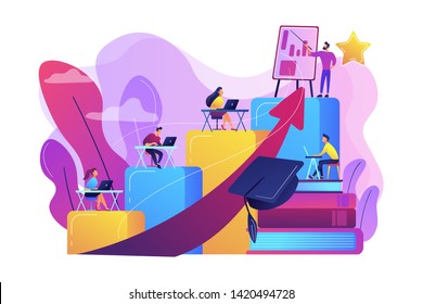 Qualification Increase Course, Skills Improvement Coaching. Professional Development, School Authority Initiative, Training For Teachers Concept. Bright Vibrant Violet Vector Isolated Illustration