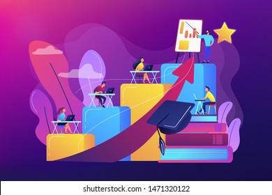 Qualification Increase Course, Skills Improvement Coaching. Professional Development, School Authority Initiative, Training For Teachers Concept. Bright Vibrant Violet Vector Isolated Illustration