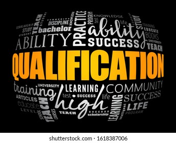 Qualification word cloud, education business concept background