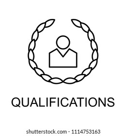 qualifications line icon. Element of human resources signs with name for mobile concept and web apps. Thin line qualifications line icon can be used for web and mobile on white background