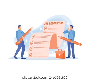 Qualifications and requirements for office. The HR team writes job duties and responsibilities. Job Description concept. Flat vector illustration.