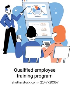 Qualified employee training program. Refresher course metaphor. Help in professional development. Learning for software development and growth. Agile project management team project life scrum meeting