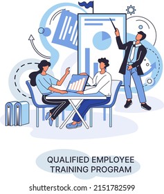 Qualified employee training program. Refresher course metaphor. Help in professional development. Learning for software development and growth. Agile project management team project life scrum meeting