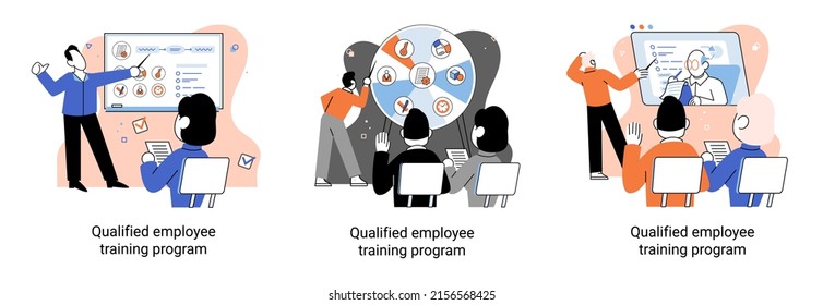 Qualified employee training program. Refresher course metaphor. Help in professional development. Learning for software development and growth. Agile project management team project life scrum meeting
