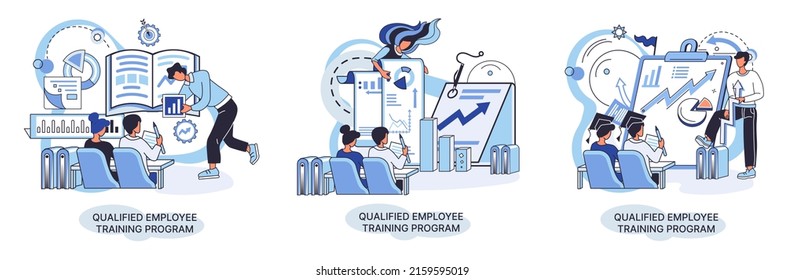 Qualified employee training program. Refresher course metaphor. Help in professional development. Learning for software development and growth. Agile project management team project life scrum meeting