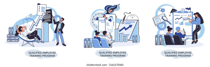 Qualified employee training program. Refresher course metaphor. Help in professional development. Learning for software development and growth. Agile project management team project life scrum meeting