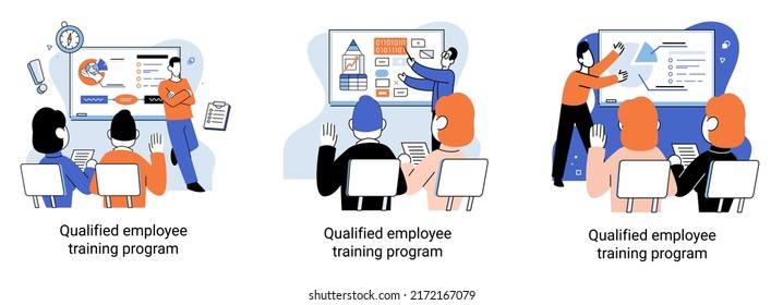 Qualified employee training program. Refresher course metaphor. Help in professional development. Learning for software development and growth. Agile project management team project life scrum meeting