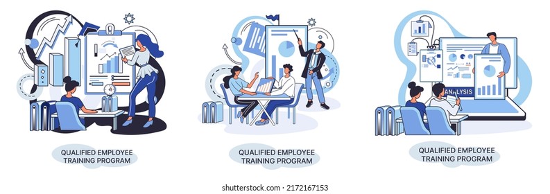 Qualified employee training program. Refresher course metaphor. Help in professional development. Learning for software development and growth. Agile project management team project life scrum meeting