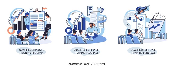 Qualified employee training program. Refresher course metaphor. Help in professional development. Learning for software development and growth. Agile project management team project life scrum meeting