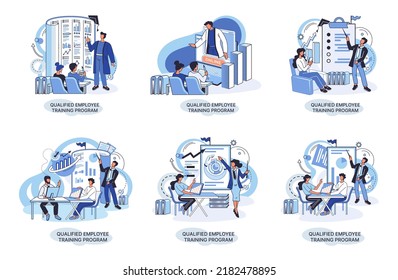 Qualified Employee Training Program. Refresher Course Metaphor. Help In Professional Development. Learning For Software Development And Growth. Agile Project Management Team Project Life Scrum Meeting