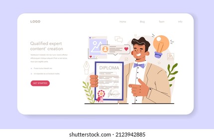 Creación de contenido experto cualificado. Guía del gestor de contenido de medios sociales. Cómo crear contenido visual. Tecnología de promoción digital. Ilustración vectorial plana