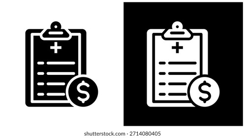 Icono de gasto médico calificado en fondo blanco y negro