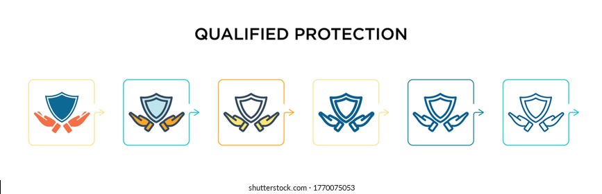 Qualified protection vector icon in 6 different modern styles. Black, two colored qualified protection icons designed in filled, outline, line and stroke style. Vector illustration can be used for 