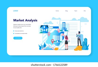 Qualified real estate agent or realtor web banner or landing page set. Realtor assistance and help in mortgage contract. Real estate company. Vector illustration