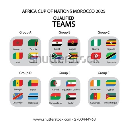 Qualified teams Flags for the africa cup 2025 Vector. African cup of nations Morocco 2025.	