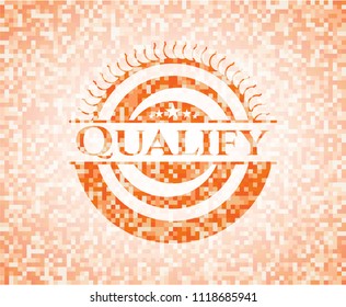 Qualify abstract emblem, orange mosaic background