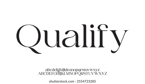 Qualify, Elegant Font Uppercase Lowercase and Number. Classic Lettering Minimal Fashion Designs. Typography modern Serif fonts regular decorative vintage concept. vector illustration
