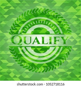 Qualify green emblem with triangle mosaic background