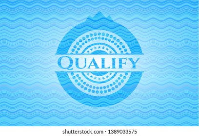 Qualify light blue water style badge. Vector Illustration. Detailed.