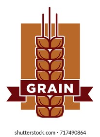 Qualitative grain product isolated emblem with ripe spike