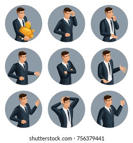 Qualitative Isometry, a set of 3d avatar business men, with emotional gestures, anger, joy, despair, to create their own image of a businessman.
