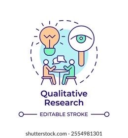 Qualitative research multi color concept icon. Data collecting. Interview, communication. Round shape line illustration. Abstract idea. Graphic design. Easy to use in infographic, presentation