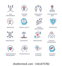 Qualities of A Leader and skills conceptual icons, fully editable - vector