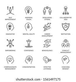 Qualities of A Leader and skills conceptual icons, fully editable - vector