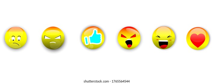 ็High quality 3d vector round yellow cartoon bubble emoticons for social media  chat comment reactions, icon template face tear, smile, sad, love, like, Lol, emoji character message